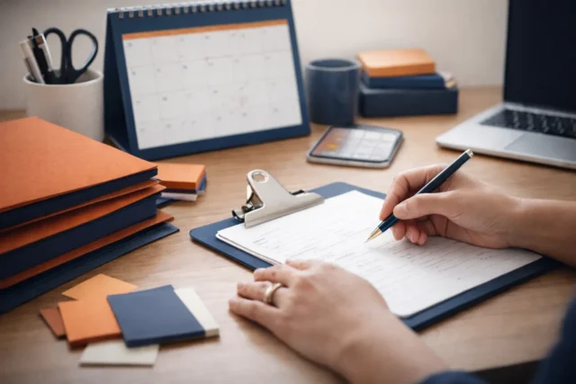 Organised workspace with administrative tools